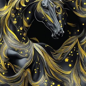 Aperçu de l'œuvre Dreaming of horses, yellow and black themed pattern de Rothnaric