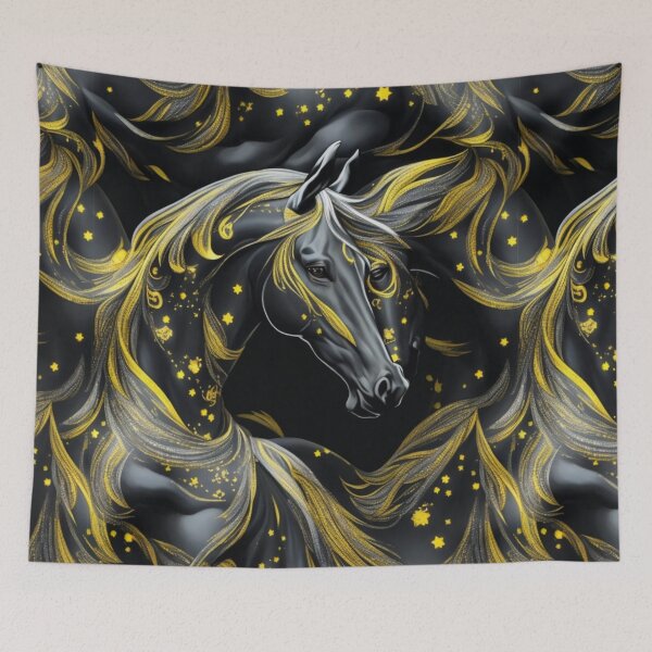 Aperçu de l'œuvre Dreaming of horses, yellow and black themed pattern créée et vendue par Rothnaric.