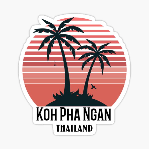 Vista previa del artículo con la obra «Diseño vintage de puesta de sol y palmeras en Koh Pha Ngan», diseñado y vendido por RektRepublic.