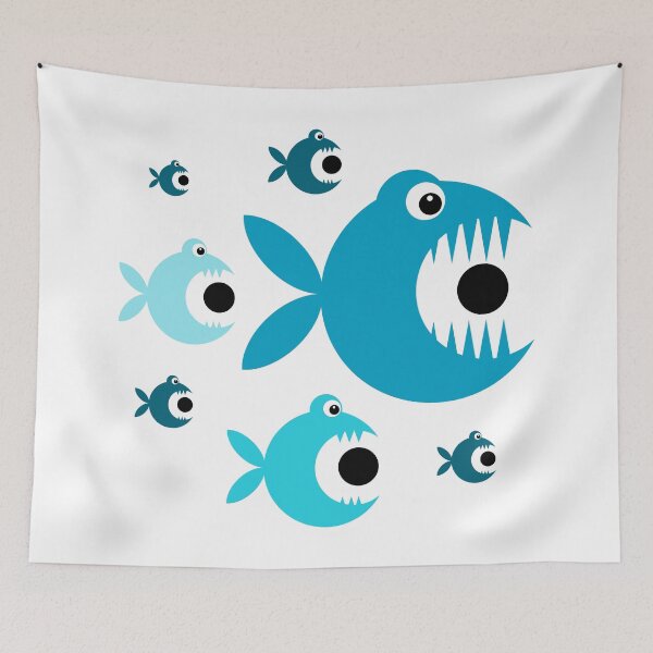 Item preview, sharp teeth fish - savage, simple & cool  piranha joe - blue themed colours designed and sold by Barha.