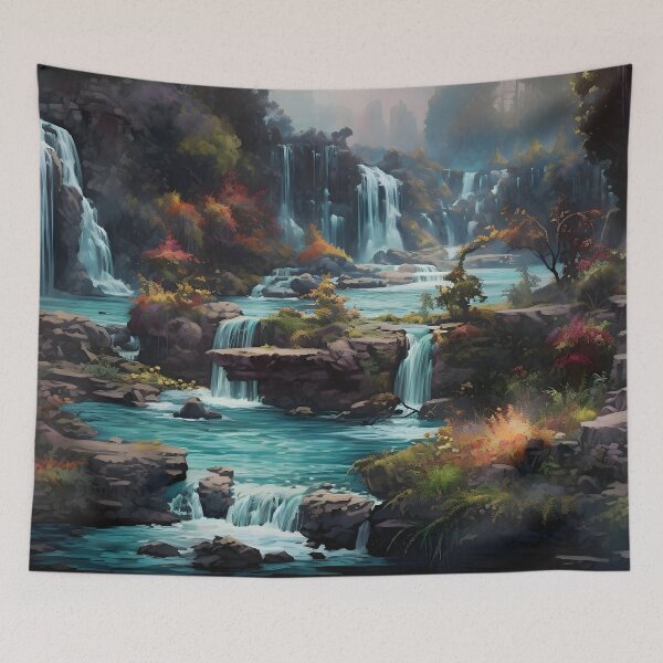 Item preview, Waterfall landscape drawing (pixelated style) designed and sold by Radibor78.