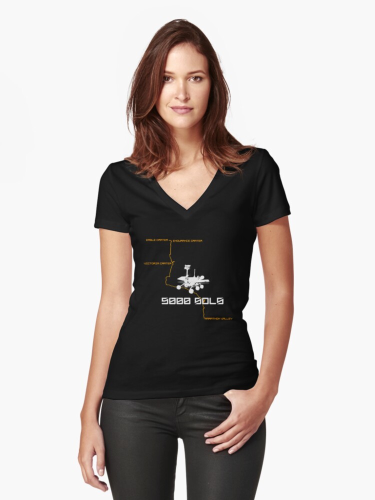 Thumbnail 1 of 3, Fitted V-Neck T-Shirt, Opportunity Reaches 5000 Sols on Mars (Dark) designed and sold by tanyaofmars.
