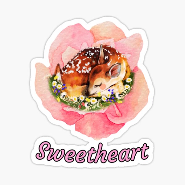 Baby deer resting on a rose "sweetheart". Sticker