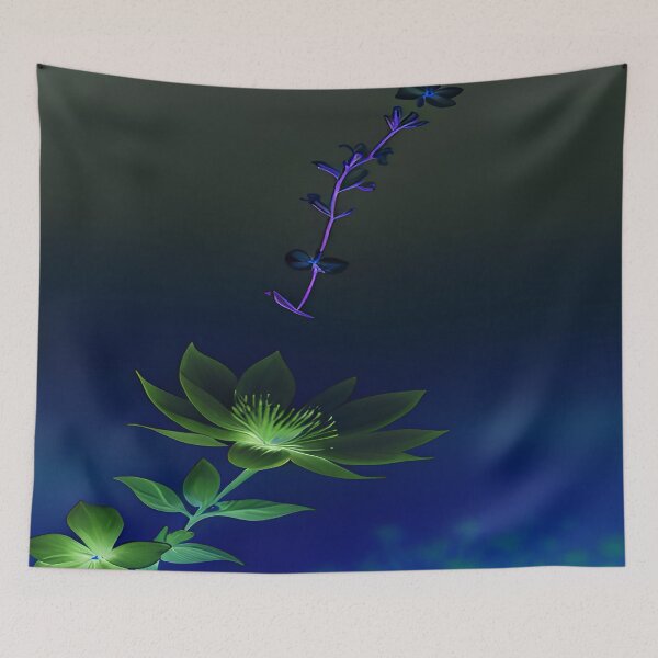 Item preview, Green Flower Navy Blue Background Midnight designed and sold by deniselynnimage.