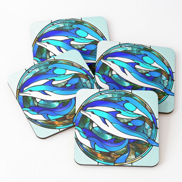 Item preview, Dolphins Swimming Stained Glass design designed and sold by CattyCornerPOD.