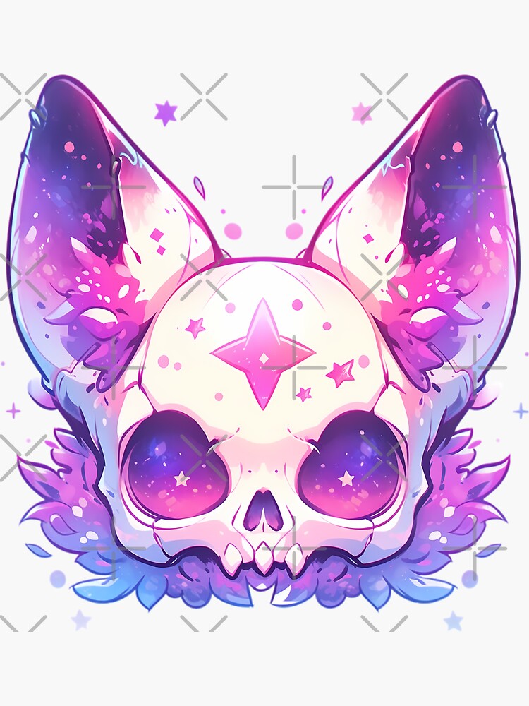 Kitty Cat on Skulls Pastel Goth Aesthetic Cute Kawaii Stickers