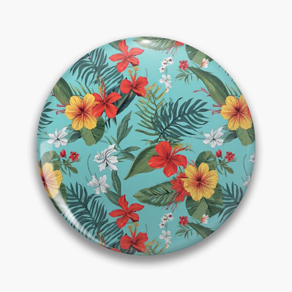 Item preview, Flores tropicales rojas y amarillas sobre un fondo azul. designed and sold by DancingBuddha.