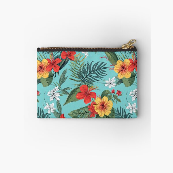 Item preview, Red and Yellow Tropical Flowers on a Blue Background designed and sold by DancingBuddha.
