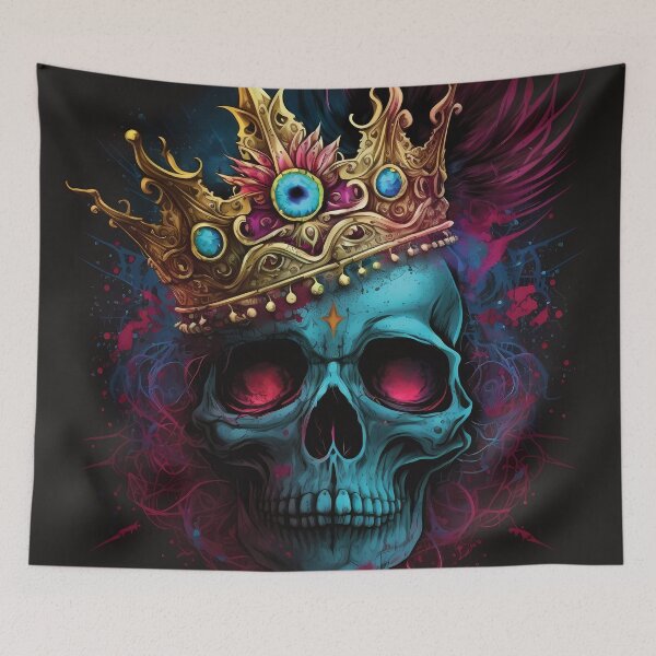 Item preview, Majestic Skull with Glowing Purple Eyes | Golden Crown with Blue Jewels | Stunning Purple Decor designed and sold by PopPopGfx.