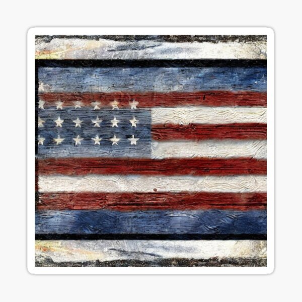 USA Flag Red White Blue Patriotic on Wood Grunge Background Sticker