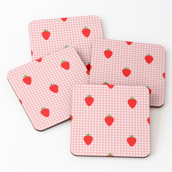 Item preview, cottagecore strawberry pink gingham designed and sold by Gossip Rag.