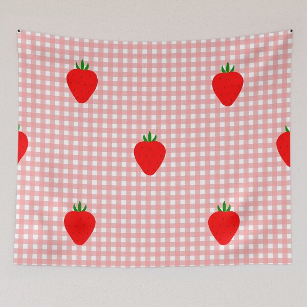 Item preview, cottagecore strawberry pink gingham designed and sold by Gossip Rag.