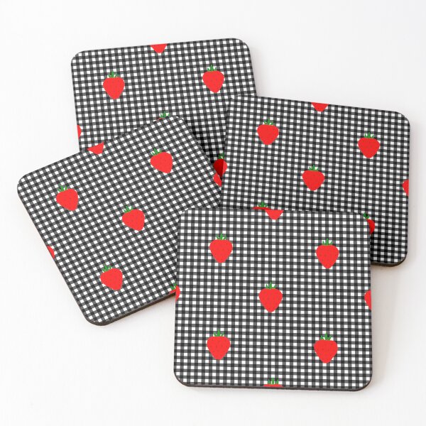 Item preview, cottagecore strawberry black gingham designed and sold by Gossip Rag.