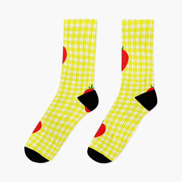 Item preview, cottagecore strawberry yellow gingham designed and sold by Gossip Rag.