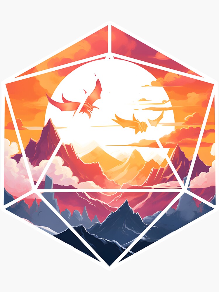 A Whole World Inside The Dice  Fantasy Landscape Birds Sticker