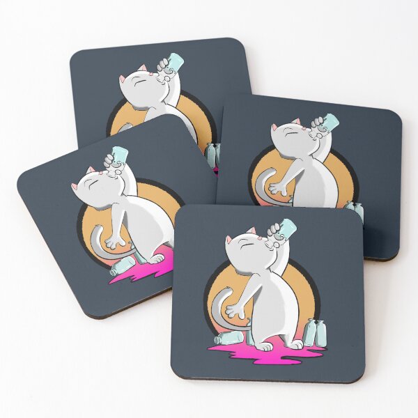 Item preview, white cat drinking milk designed and sold by NubeDCJ.