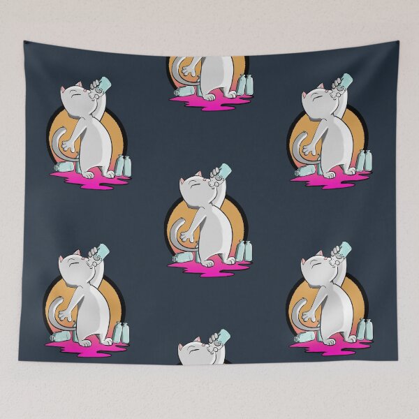 Item preview, white cat drinking milk designed and sold by NubeDCJ.