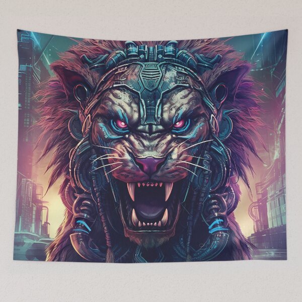 Item preview, Cyber Roar | Futuristic Lion with Cybernetic Implants | Urban Cyberpunk Art designed and sold by PopPopGfx.