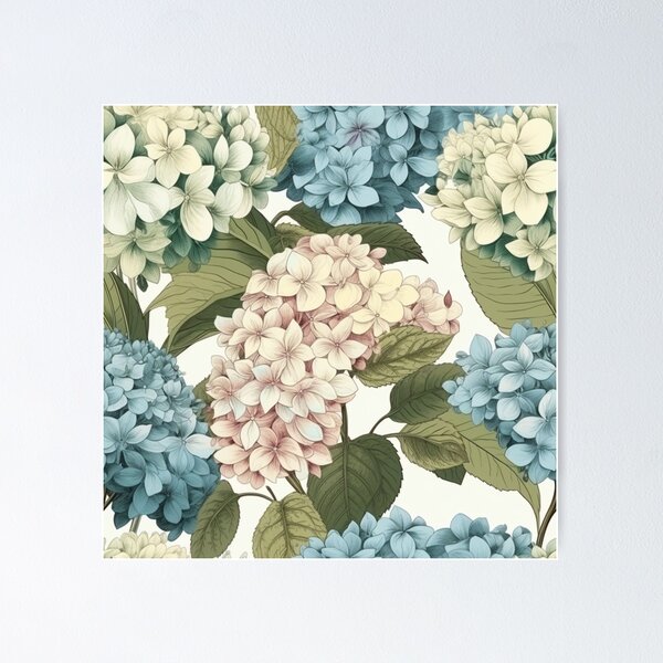 Item preview, Blue and Pink Vintage Hydrangeas designed and sold by PlumariCo.