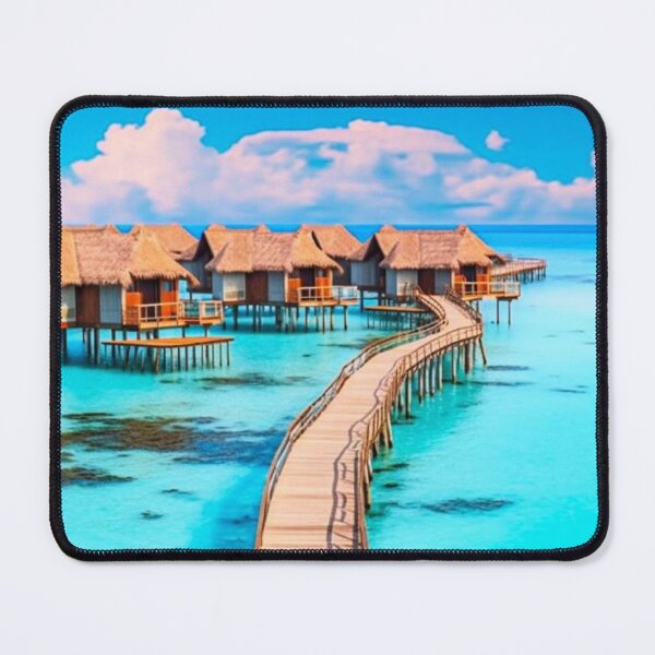 Item preview, Tropical Paradise - Tiki Huts on the Water in Fiji Art Print, A Serene Island Escape designed and sold by Dubage603.