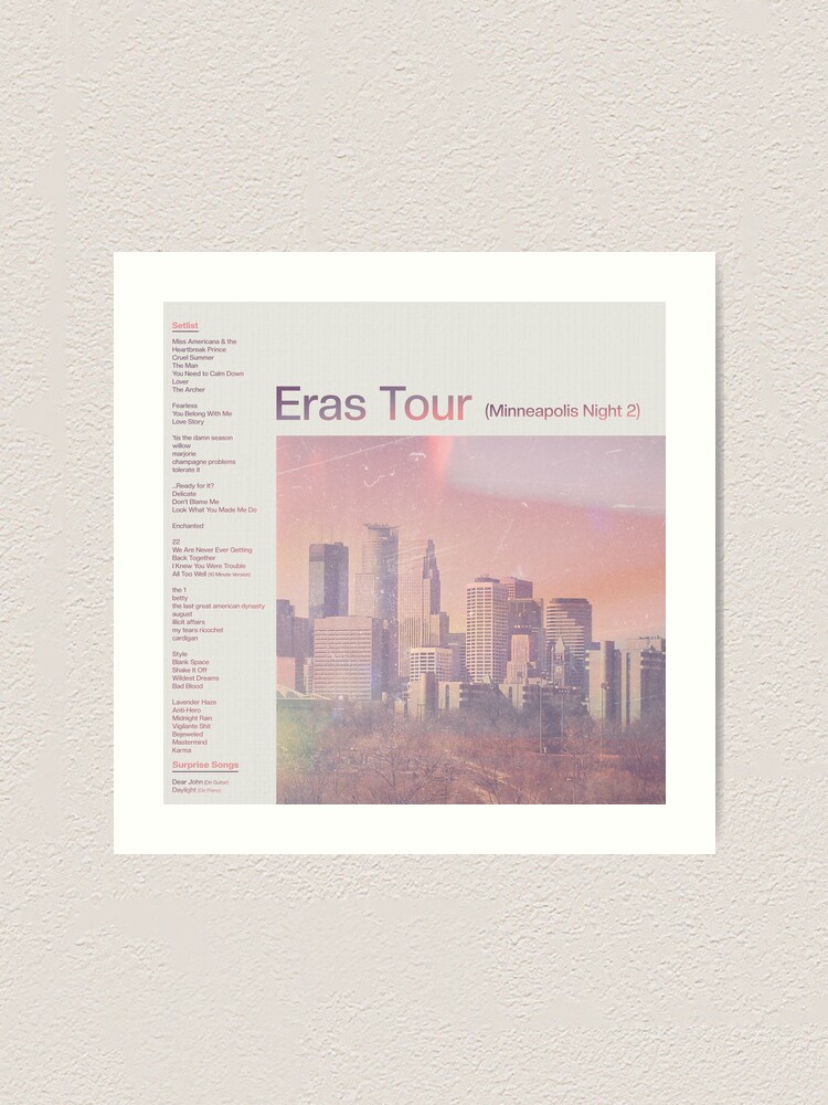 "Eras Setlist Minneapolis Night 2" Art Print for Sale by