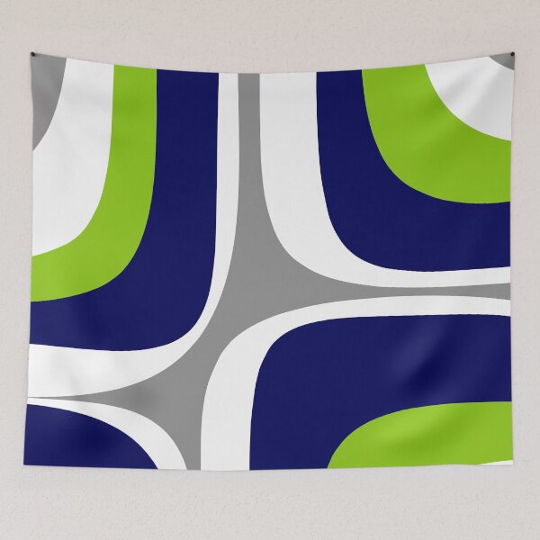 Item preview, Retro Groove Mid Century Modern Abstract Pattern Lime Green Navy Blue Gray White designed and sold by kierkegaard.
