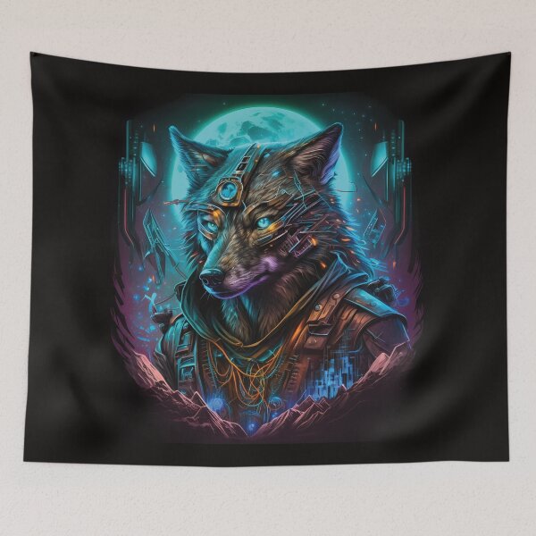 Item preview, Futuristic Cyberwolf | Majestic Wolf with Blue Eyes designed and sold by PopPopGfx.