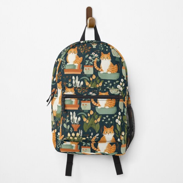 Item preview, Floral pattern with ginger cats  designed and sold by LiliesValley.