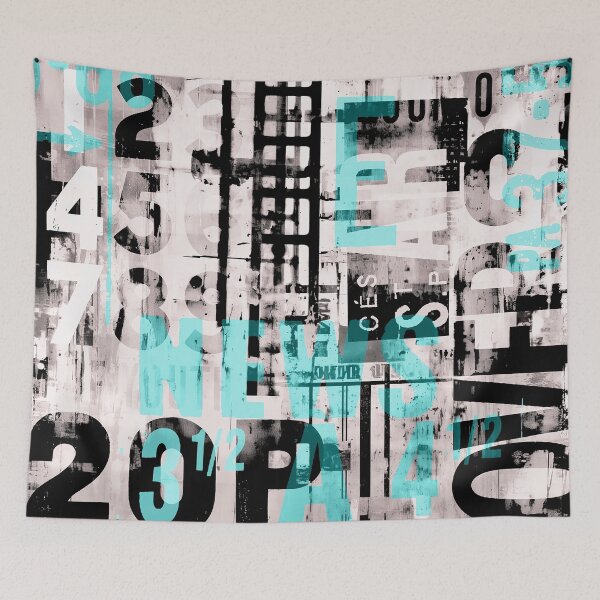 Item preview, Grunge Typo Street Art Black And White With Turquoise designed and sold by artsandsoul.