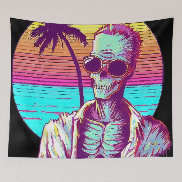 Item preview, 80's retro vaporwave funny zombie in sunglasses on palm beach designed and sold by TomFrontierArt.