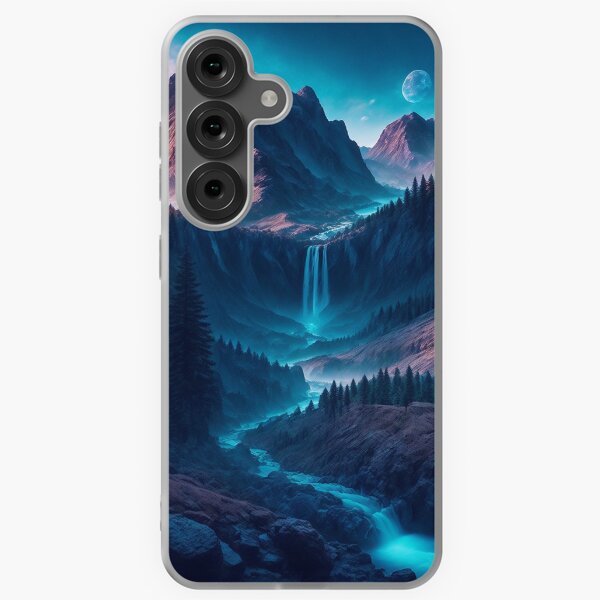 Item preview, Mountain Landscape with a River and a Waterfall Cascading Down a Cliff, Ai Generated Art designed and sold by AiGens.
