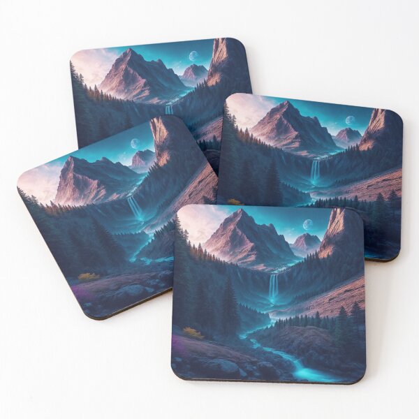 Item preview, Mountain Landscape with a River and a Waterfall Cascading Down a Cliff, Ai Generated Art designed and sold by AiGens.