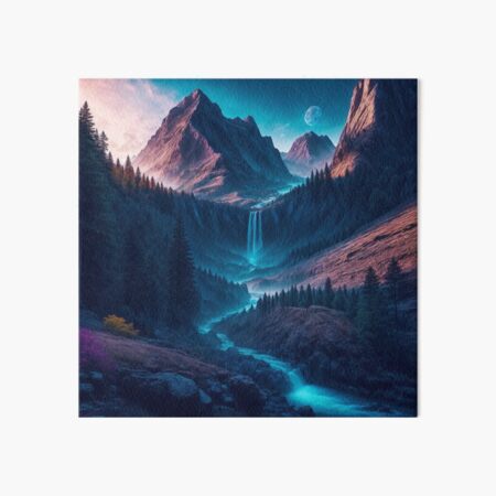 Item preview, Mountain Landscape with a River and a Waterfall Cascading Down a Cliff, Ai Generated Art designed and sold by AiGens.