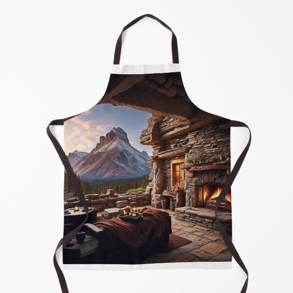 Item preview, A Cozy Mountain Lodge with a Stone Fireplace and Scenic Views, Ai Generated Art designed and sold by AiGens.