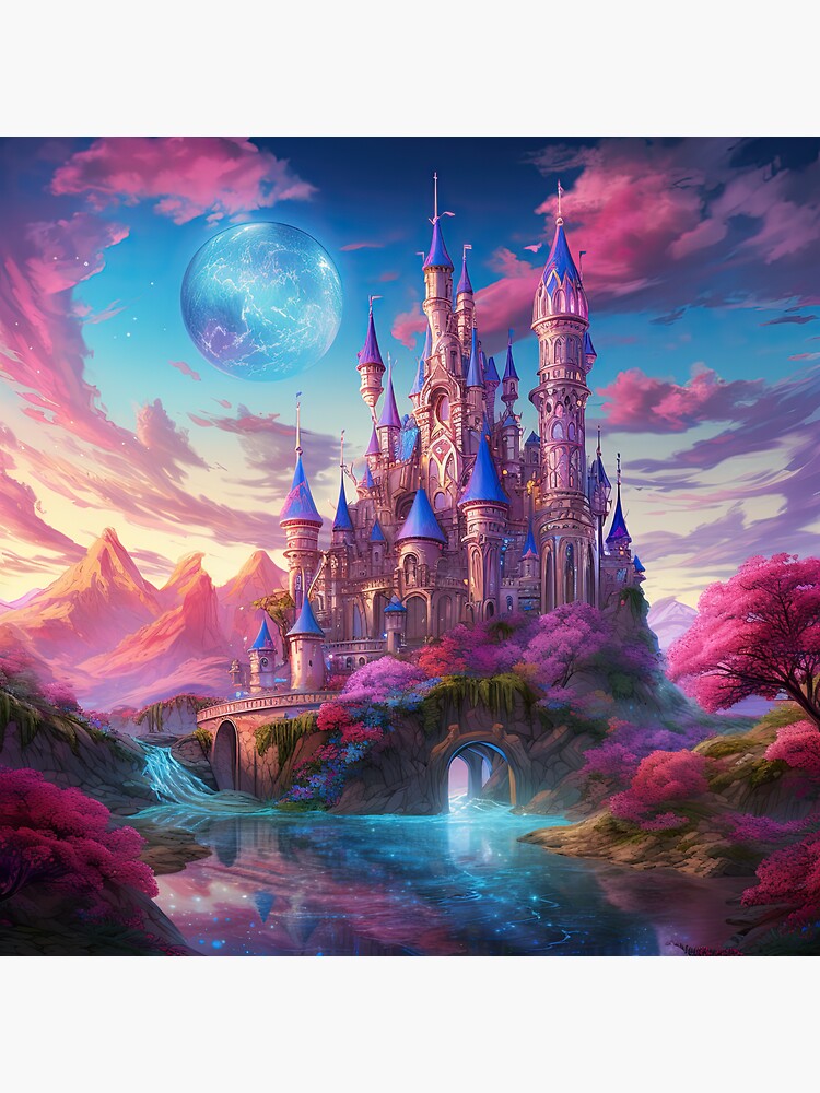 Thumbnail 3 of 3, Sticker, Colorful Fantasy Fairy Tale Castle designed and sold by Garret Bohl.