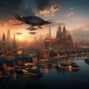 Artwork thumbnail, Futuristic City Sunset Scifi Digital Artwork by garretbohl