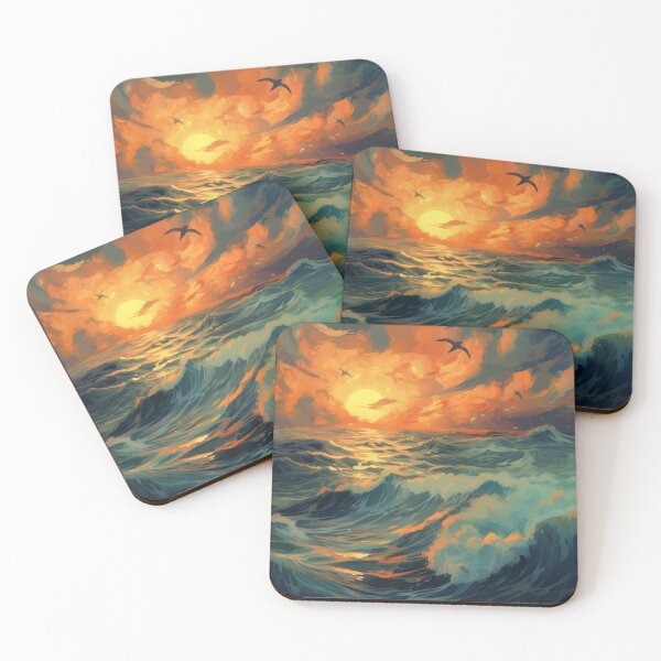 Item preview, Digital art print of the ocean at sunset designed and sold by obuttono.