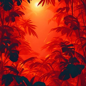 Aperçu de l'œuvre Deep orange sun through a jungle landscape pattern de Rothnaric