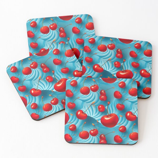 Item preview, Red Cherries on a Baby Blue Background Pattern designed and sold by Hibiskusmond.