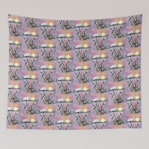 Item preview, Sunset and flowers watercolour painting designed and sold by Funsize-Art.