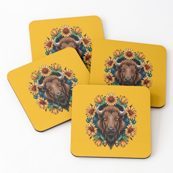 Item preview, American Bison With Sunflower Wreath Kansas State Tattoo Art designed and sold by taiche.