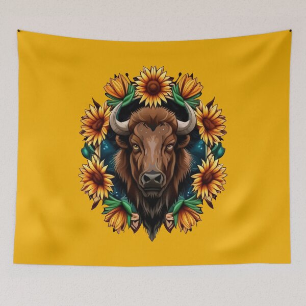 Item preview, American Bison With Sunflower Wreath Kansas State Tattoo Art designed and sold by taiche.