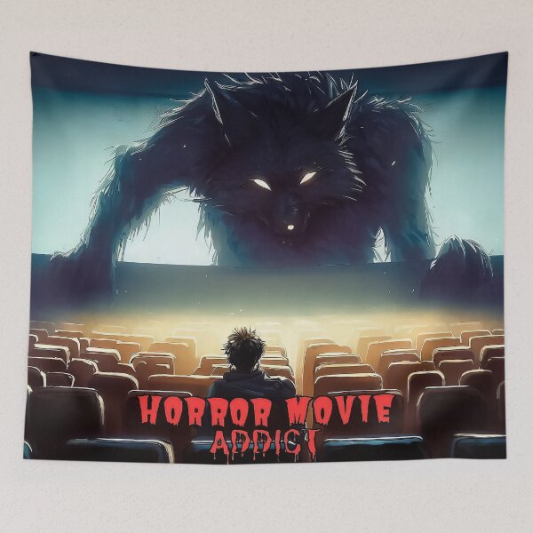Item preview, Horror movie addict werewolf in cinema hall designed and sold by TomFrontierArt.