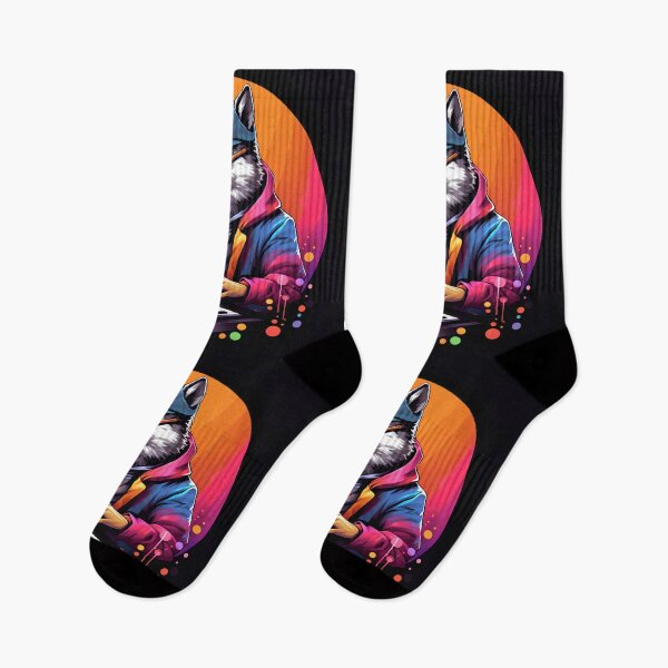 Item preview, Wolf play the piano colorful futuristic cartoon designed and sold by KimierArt.