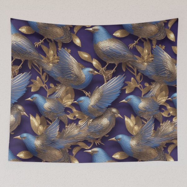 Aperçu de l'œuvre Conception détaillée d'oiseaux ornés de bijoux sur fond violet créée et vendue par Rothnaric.