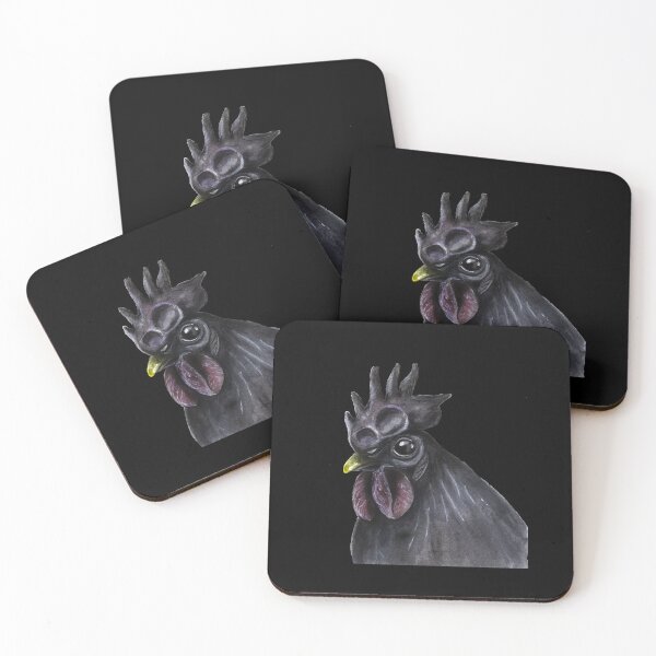 Item preview, Black Ayam Cemani rooster watercolour painting designed and sold by Funsize-Art.