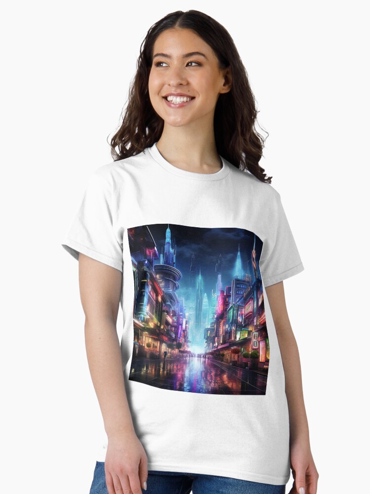Thumbnail 2 of 7, Classic T-Shirt, Neon Futuristic Tokyo designed and sold by garretbohl.