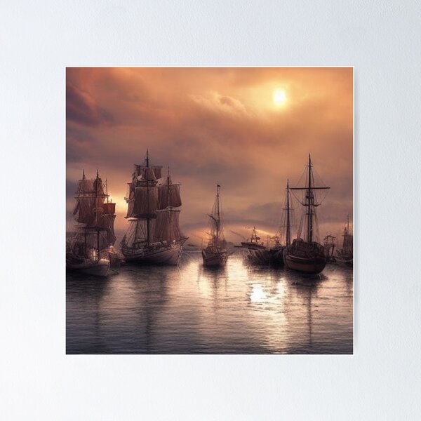 Sailing Ships in Harbour Poster