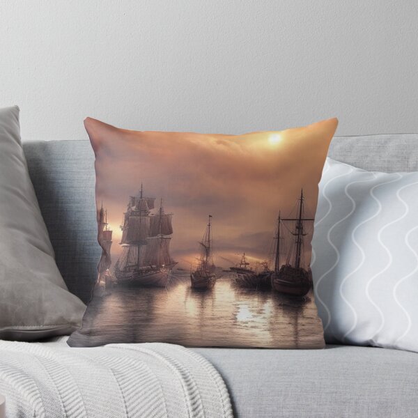 Sailing Ships in Harbour Throw Pillow