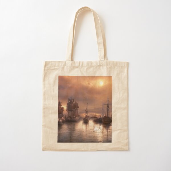 Sailing Ships in Harbour Cotton Tote Bag